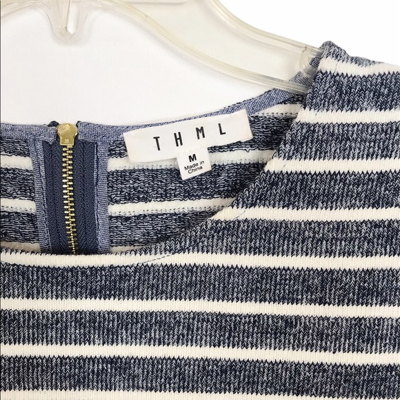 ANTHRO THML White Blue Striped Pleat Hem Top M - Picture 4 of 6